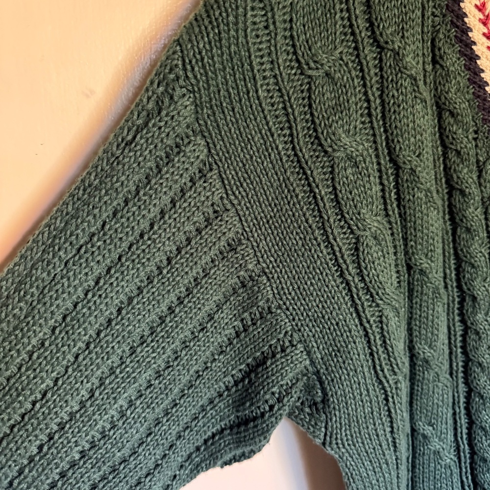 NWT Vintage Weekends Green Cable Knit V Neck Variety Sweater Size XL Deadstock - Picture 4 of 11